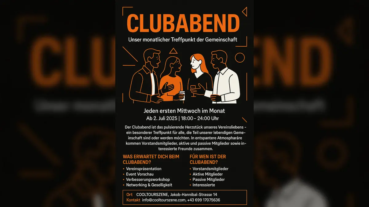 Flyer zum monatlichen Clubabend der COOLTOURSZENE Hohenems