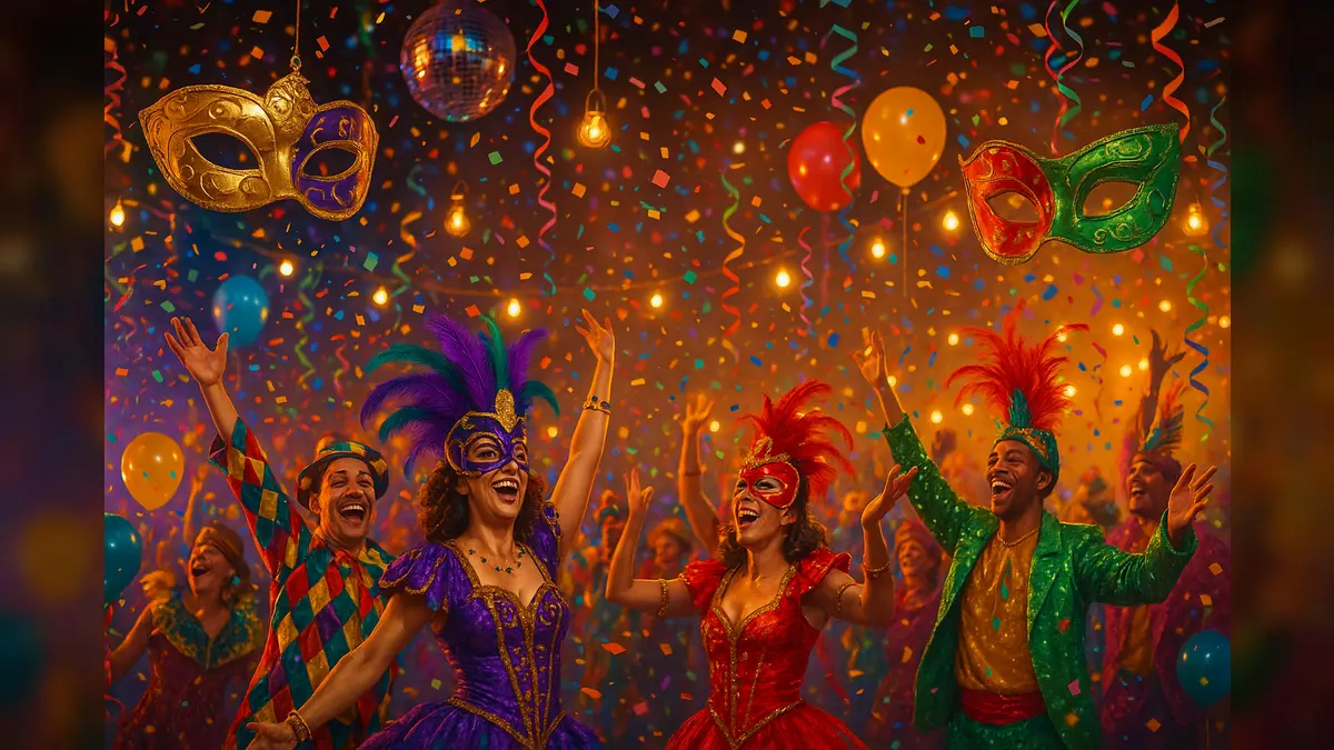 Werbebild für die Rosenmontag Megaparty mit festlicher Faschingsdekoration